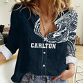 Personalized Carlton Blues Polynesian Women Casual Shirt Tribal Chest and Sleeve Tattoo Heritage Warrior