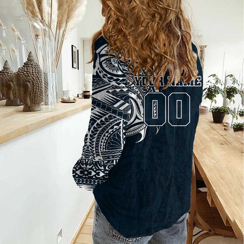 Personalized Carlton Blues Polynesian Women Casual Shirt Tribal Chest and Sleeve Tattoo Heritage Warrior
