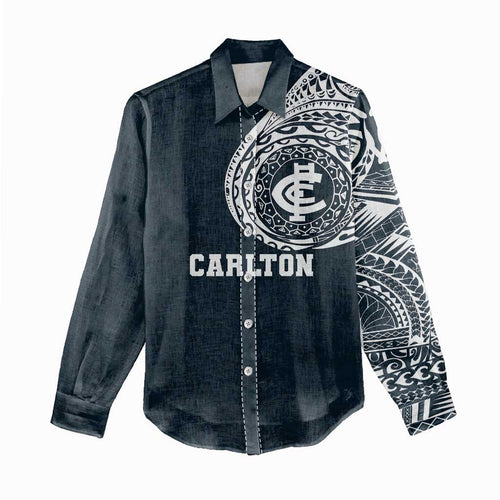 Personalized Carlton Blues Polynesian Women Casual Shirt Tribal Chest and Sleeve Tattoo Heritage Warrior
