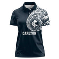 Personalized Carlton Blues Polynesian Women Polo Shirt Tribal Chest and Sleeve Tattoo Heritage Warrior