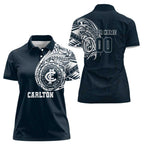 Personalized Carlton Blues Polynesian Women Polo Shirt Tribal Chest and Sleeve Tattoo Heritage Warrior