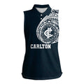 Personalized Carlton Blues Polynesian Women Sleeveless Polo Shirt Tribal Chest and Sleeve Tattoo Heritage Warrior