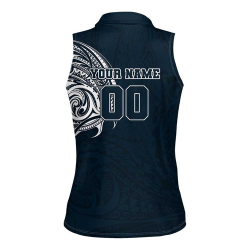 Personalized Carlton Blues Polynesian Women Sleeveless Polo Shirt Tribal Chest and Sleeve Tattoo Heritage Warrior