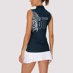 Personalized Carlton Blues Polynesian Women Sleeveless Polo Shirt Tribal Chest and Sleeve Tattoo Heritage Warrior