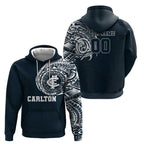 Personalized Carlton Blues Polynesian Zip Hoodie Tribal Chest and Sleeve Tattoo Heritage Warrior