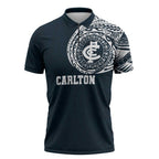 Personalized Carlton Blues Polynesian Zipper Polo Shirt Tribal Chest and Sleeve Tattoo Heritage Warrior