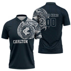 Personalized Carlton Blues Polynesian Zipper Polo Shirt Tribal Chest and Sleeve Tattoo Heritage Warrior