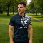 Personalized Carlton Blues Polynesian Zipper Polo Shirt Tribal Chest and Sleeve Tattoo Heritage Warrior