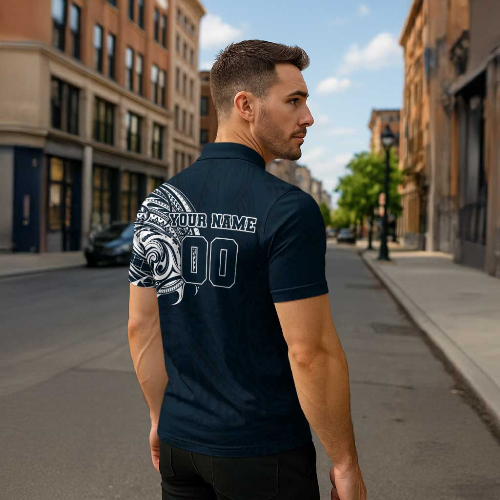 Personalized Carlton Blues Polynesian Zipper Polo Shirt Tribal Chest and Sleeve Tattoo Heritage Warrior