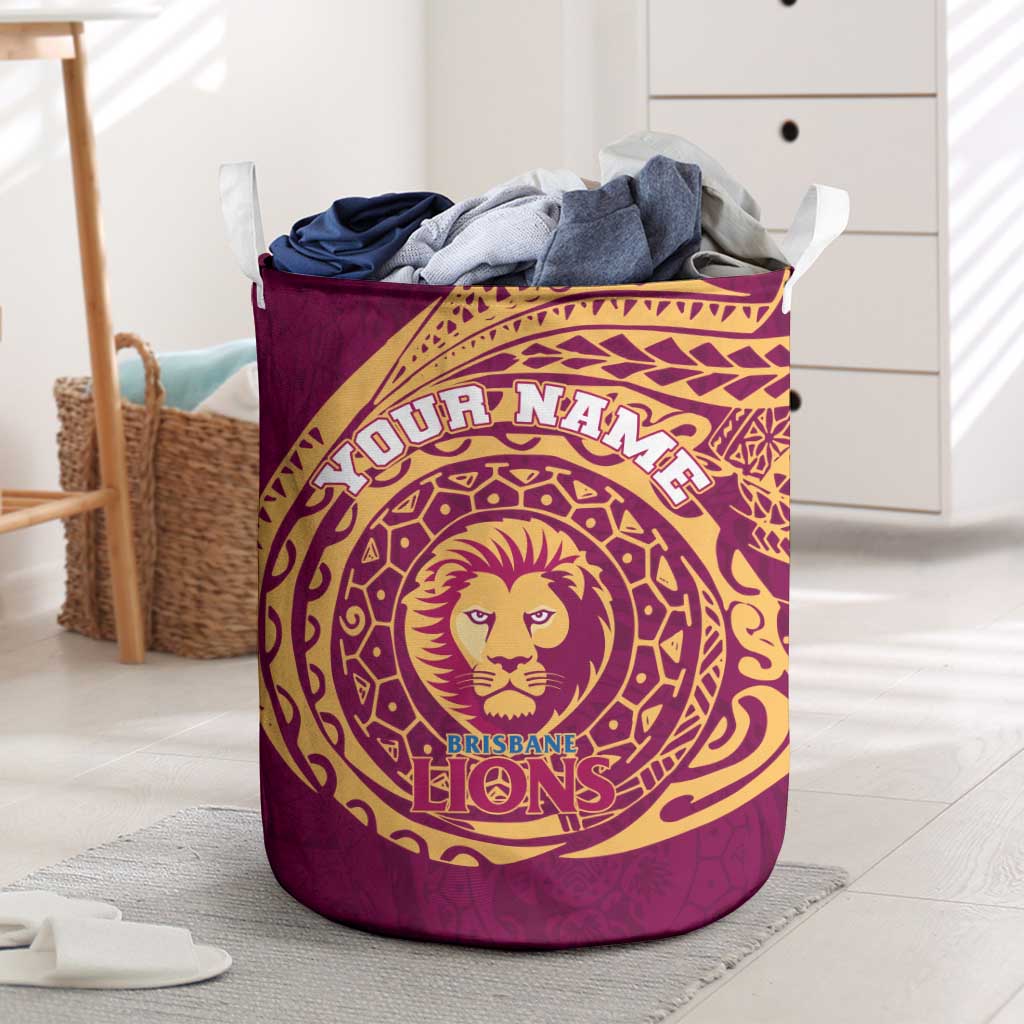 Personalized Brisbane Lions Polynesian Laundry Basket Tribal Chest and Sleeve Tattoo Heritage Warrior