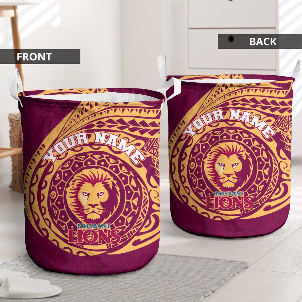 Personalized Brisbane Lions Polynesian Laundry Basket Tribal Chest and Sleeve Tattoo Heritage Warrior