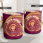 Personalized Brisbane Lions Polynesian Laundry Basket Tribal Chest and Sleeve Tattoo Heritage Warrior