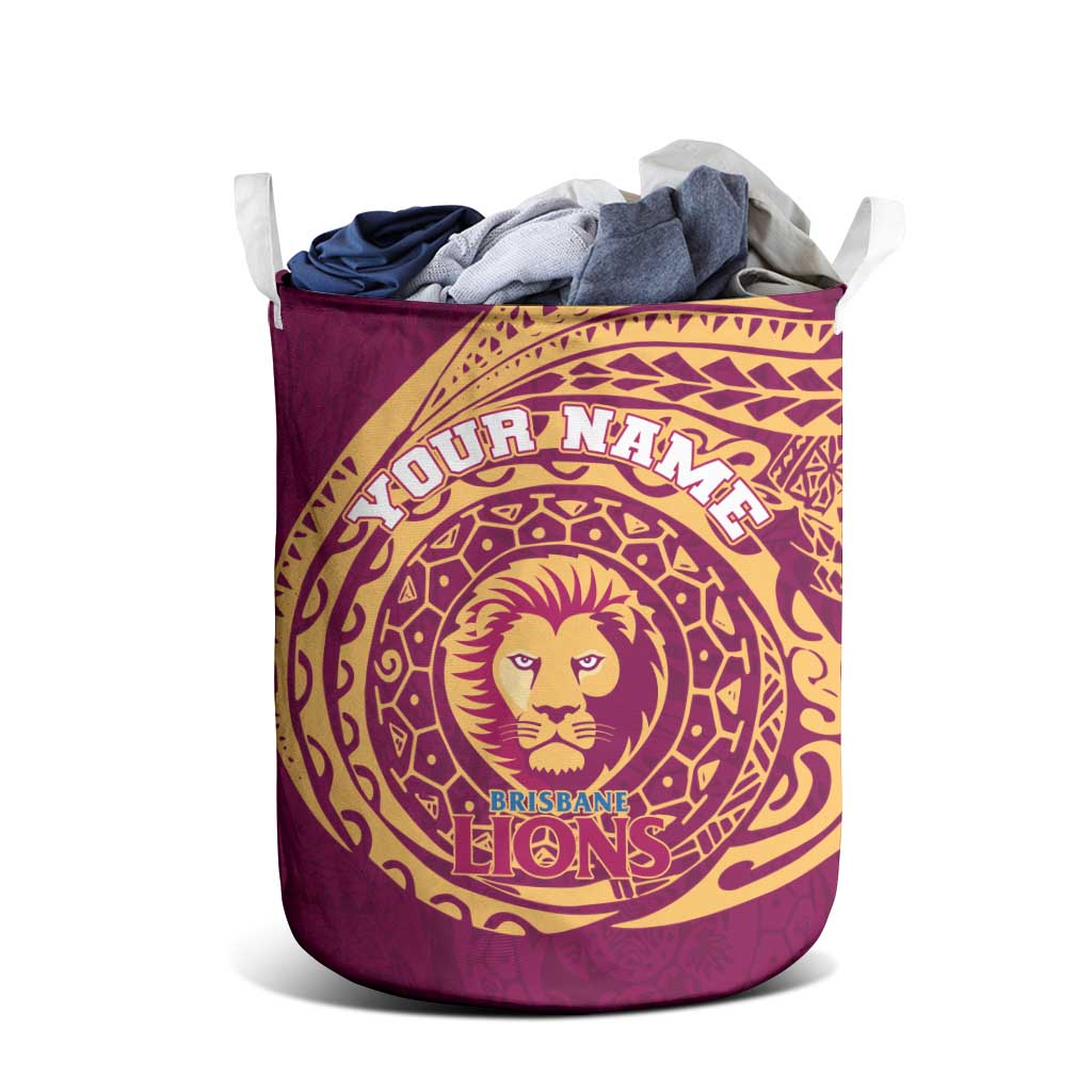 Personalized Brisbane Lions Polynesian Laundry Basket Tribal Chest and Sleeve Tattoo Heritage Warrior