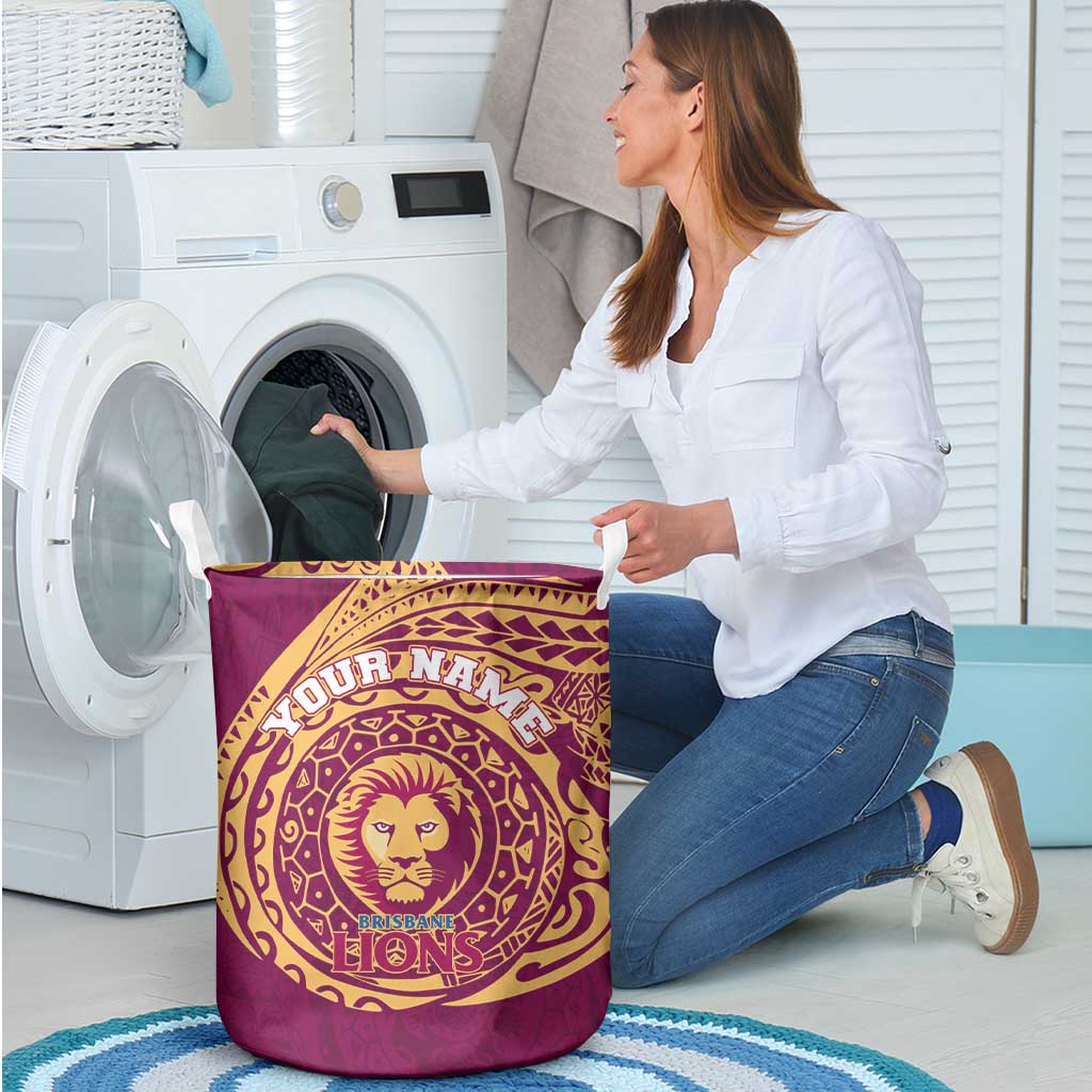 Personalized Brisbane Lions Polynesian Laundry Basket Tribal Chest and Sleeve Tattoo Heritage Warrior