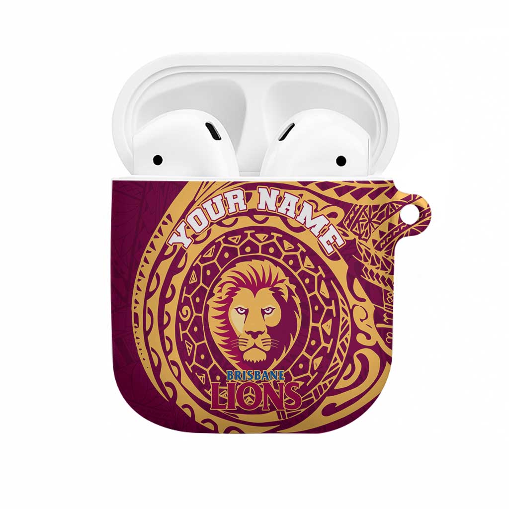 Personalized Brisbane Lions Polynesian AirPods Case Tribal Chest and Sleeve Tattoo Heritage Warrior