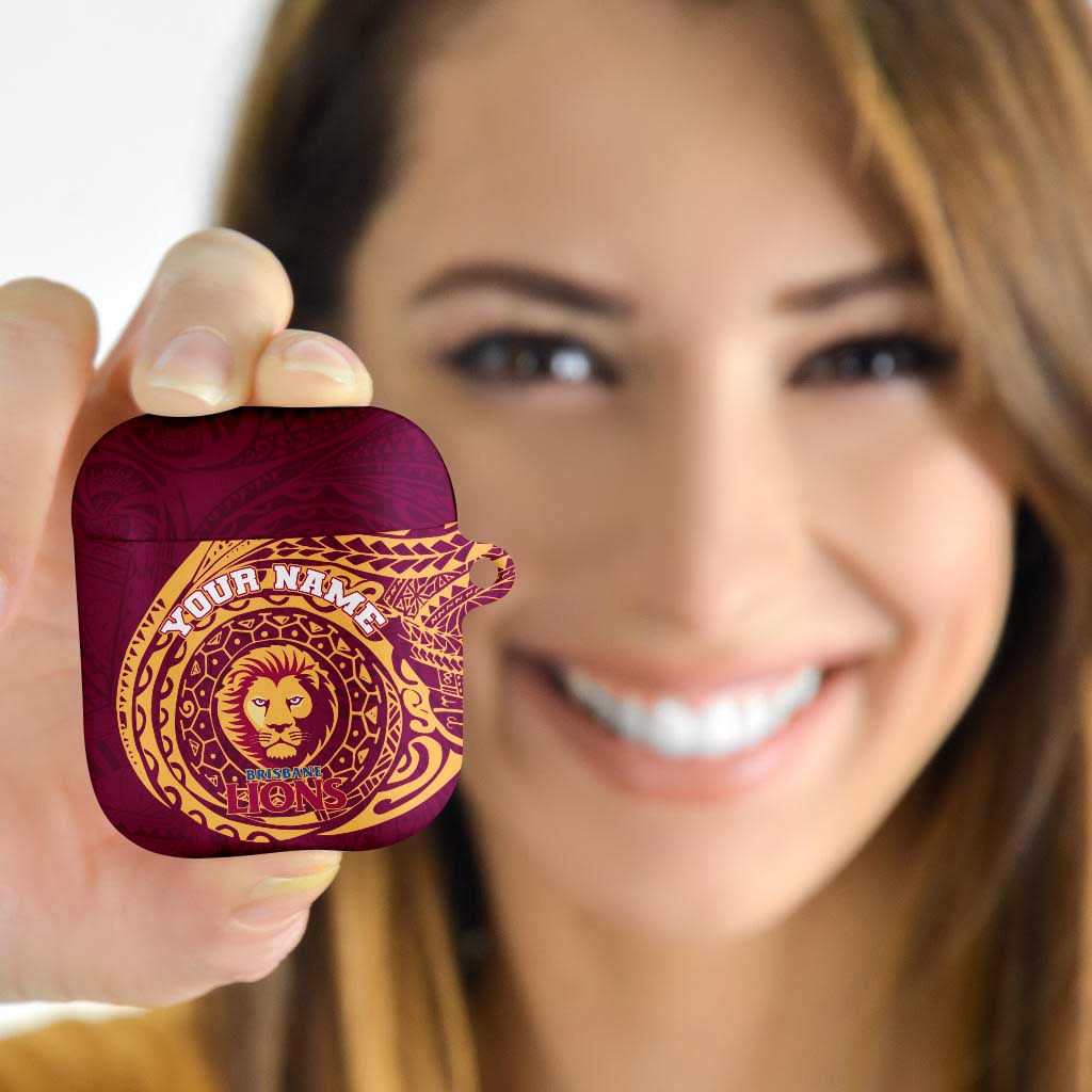 Personalized Brisbane Lions Polynesian AirPods Case Tribal Chest and Sleeve Tattoo Heritage Warrior