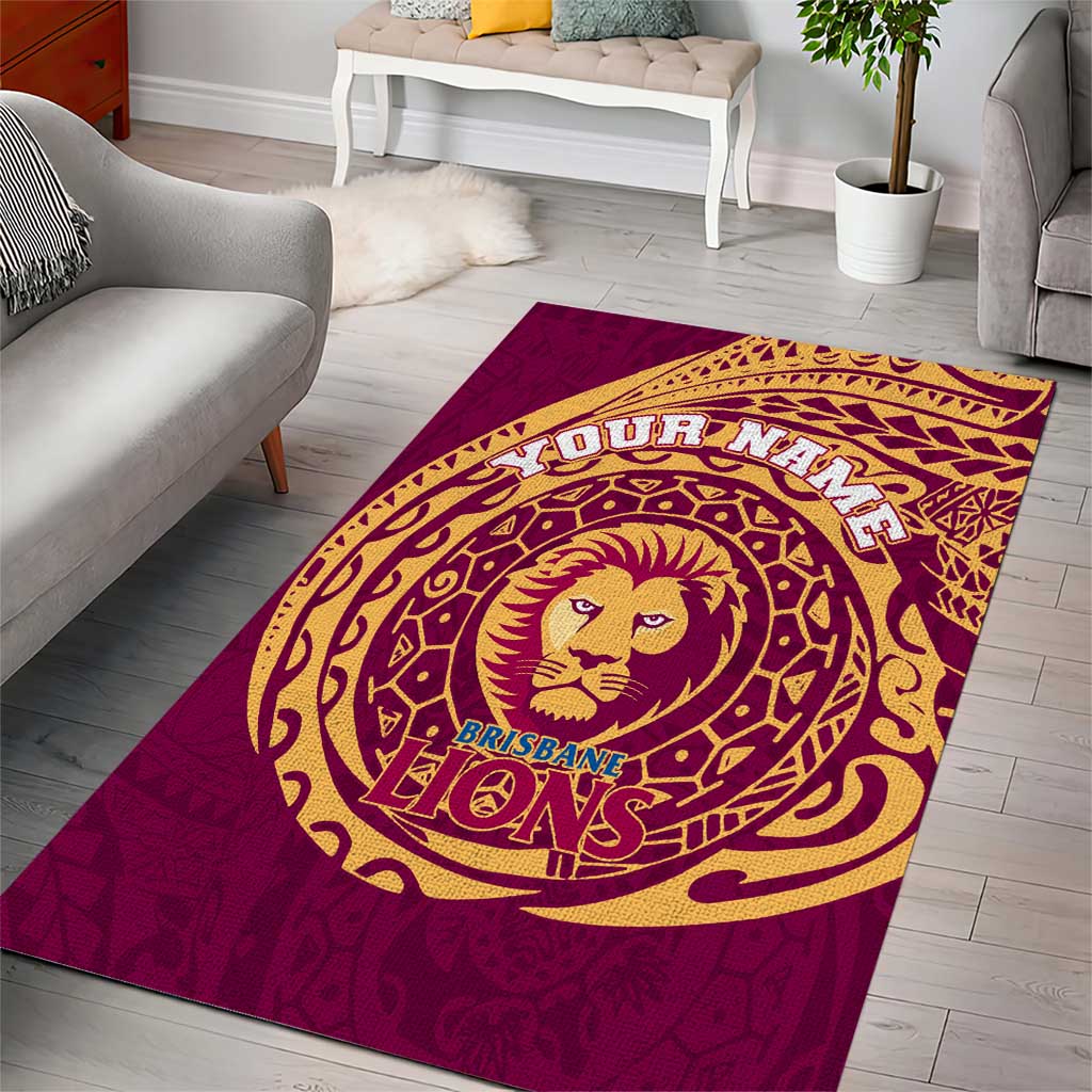 Personalized Brisbane Lions Polynesian Area Rug Tribal Chest and Sleeve Tattoo Heritage Warrior
