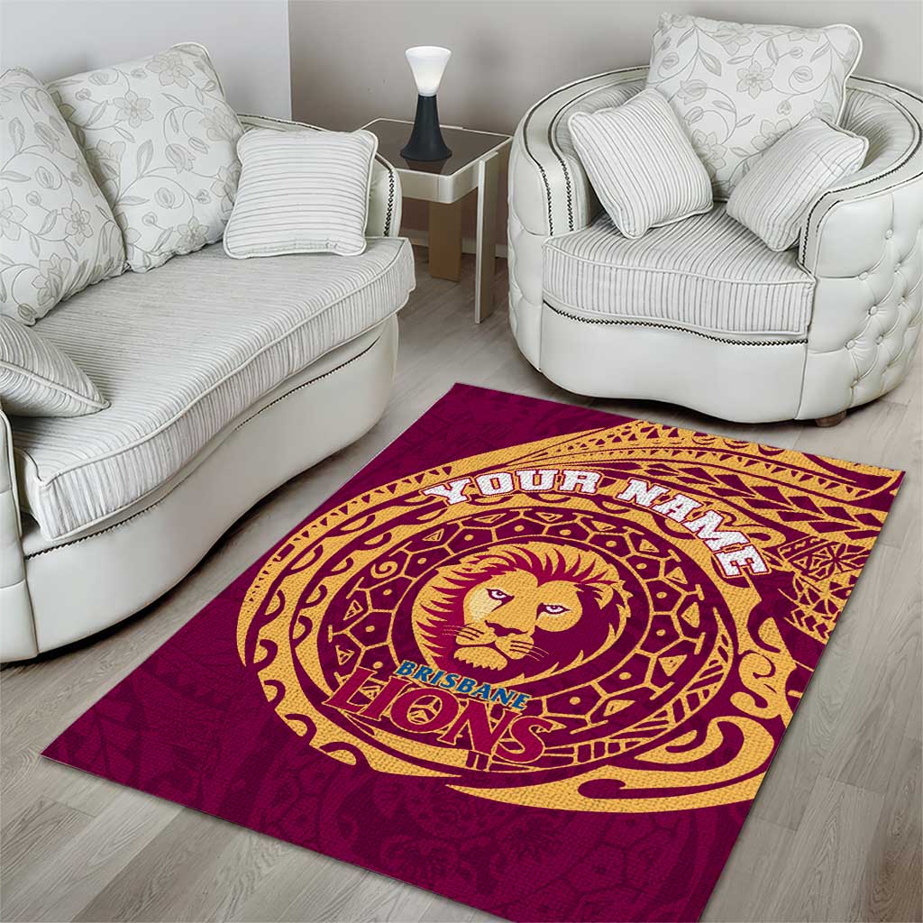 Personalized Brisbane Lions Polynesian Area Rug Tribal Chest and Sleeve Tattoo Heritage Warrior