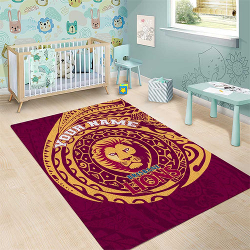 Personalized Brisbane Lions Polynesian Area Rug Tribal Chest and Sleeve Tattoo Heritage Warrior