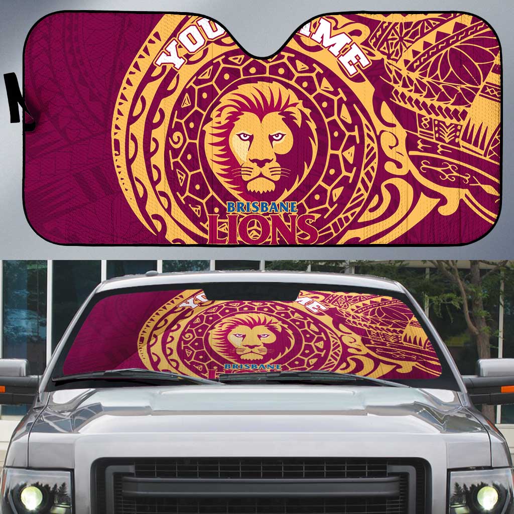 Personalized Brisbane Lions Polynesian Auto Sun Shade Tribal Chest and Sleeve Tattoo Heritage Warrior