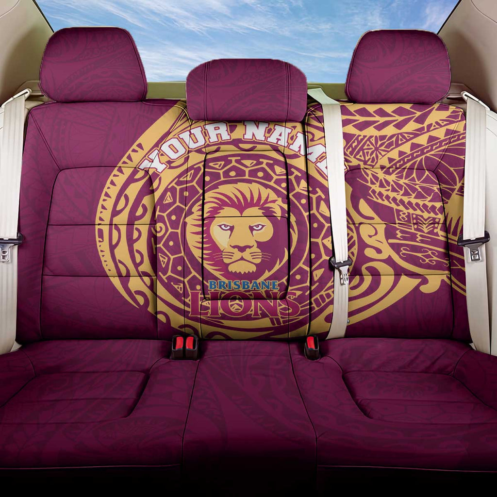 Personalized Brisbane Lions Polynesian Back Car Seat Cover Tribal Chest and Sleeve Tattoo Heritage Warrior