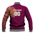 Personalized Brisbane Lions Polynesian Baseball Jacket Tribal Chest and Sleeve Tattoo Heritage Warrior
