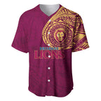 Personalized Brisbane Lions Polynesian Baseball Jersey Tribal Chest and Sleeve Tattoo Heritage Warrior