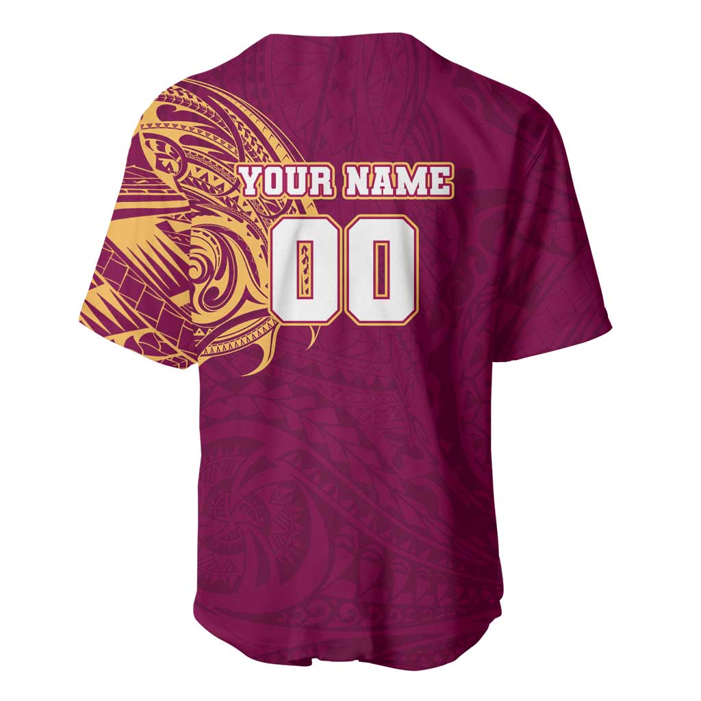Personalized Brisbane Lions Polynesian Baseball Jersey Tribal Chest and Sleeve Tattoo Heritage Warrior