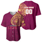 Personalized Brisbane Lions Polynesian Baseball Jersey Tribal Chest and Sleeve Tattoo Heritage Warrior
