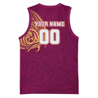 Personalized Brisbane Lions Polynesian Basketball Jersey Tribal Chest and Sleeve Tattoo Heritage Warrior