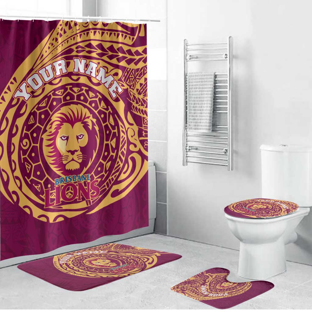 Personalized Brisbane Lions Polynesian Bathroom Set Tribal Chest and Sleeve Tattoo Heritage Warrior