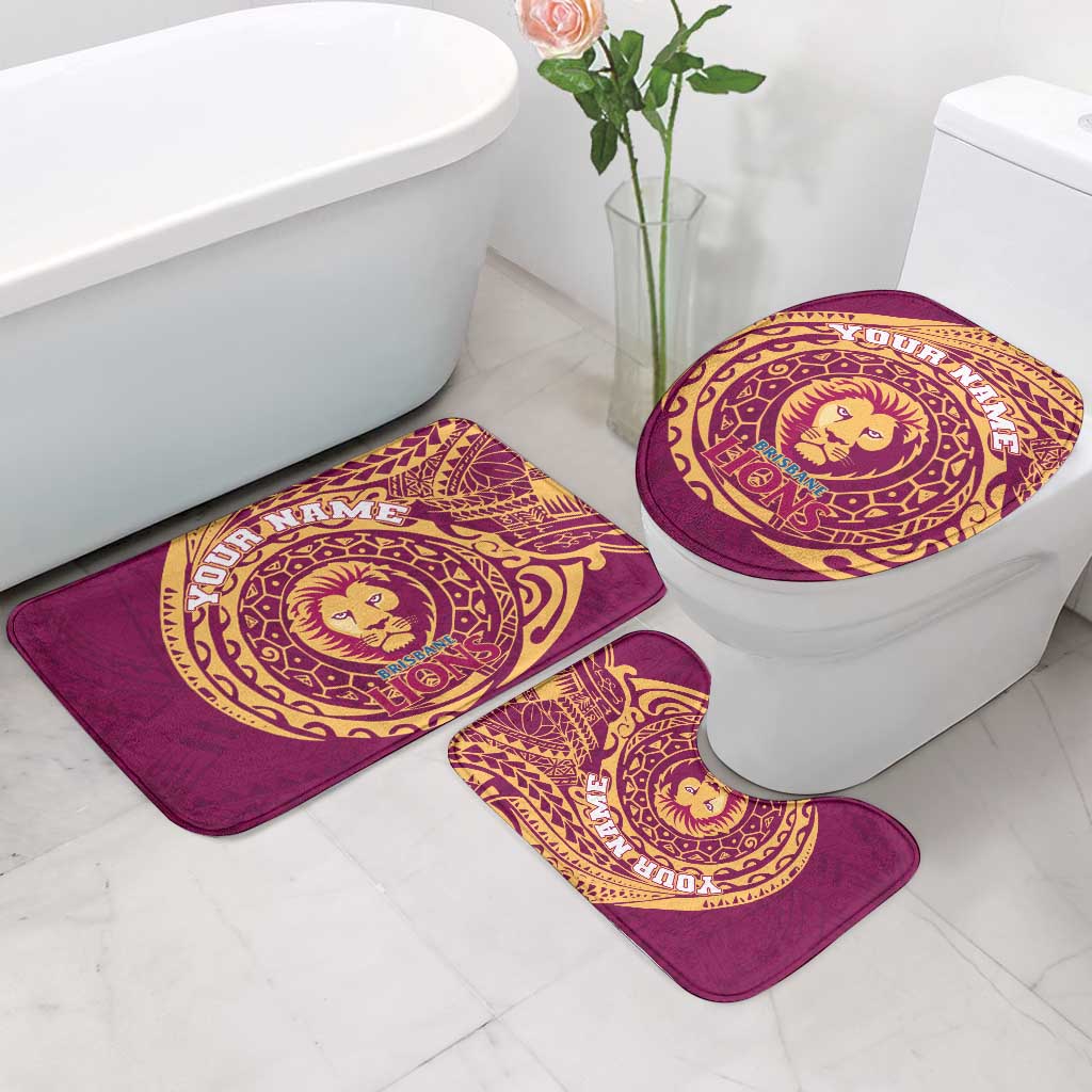 Personalized Brisbane Lions Polynesian Bathroom Set Tribal Chest and Sleeve Tattoo Heritage Warrior