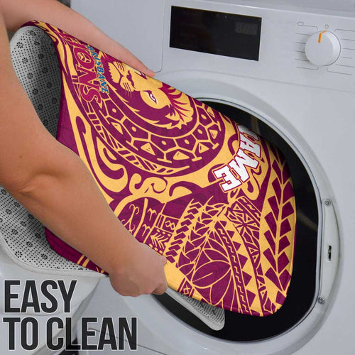 Personalized Brisbane Lions Polynesian Bathroom Set Tribal Chest and Sleeve Tattoo Heritage Warrior