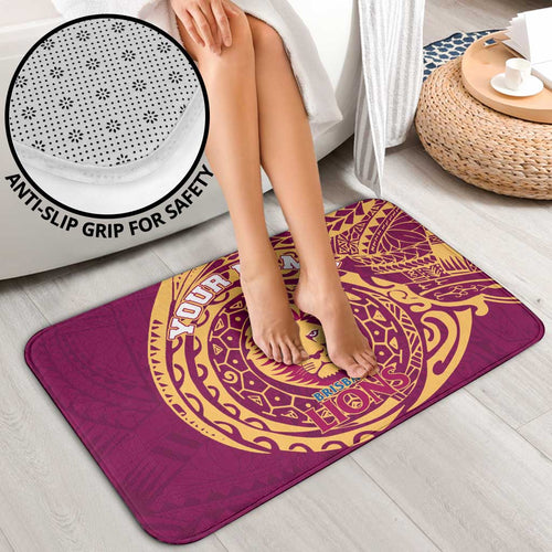 Personalized Brisbane Lions Polynesian Bathroom Set Tribal Chest and Sleeve Tattoo Heritage Warrior