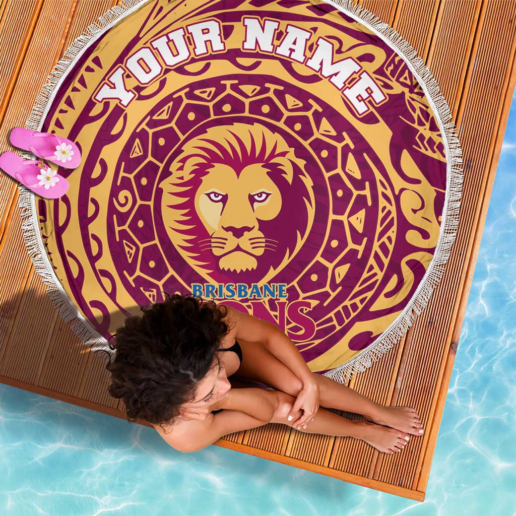 Personalized Brisbane Lions Polynesian Beach Blanket Tribal Chest and Sleeve Tattoo Heritage Warrior