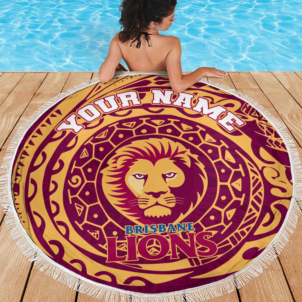 Personalized Brisbane Lions Polynesian Beach Blanket Tribal Chest and Sleeve Tattoo Heritage Warrior