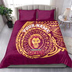 Personalized Brisbane Lions Polynesian Bedding Set Tribal Chest and Sleeve Tattoo Heritage Warrior