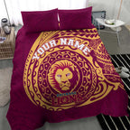 Personalized Brisbane Lions Polynesian Bedding Set Tribal Chest and Sleeve Tattoo Heritage Warrior