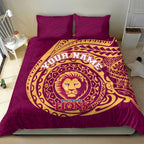 Personalized Brisbane Lions Polynesian Bedding Set Tribal Chest and Sleeve Tattoo Heritage Warrior