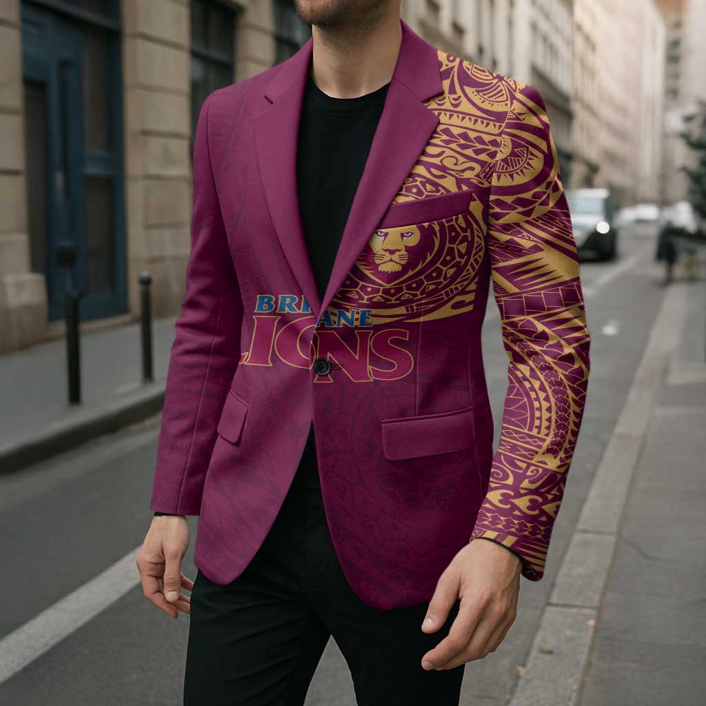 Personalized Brisbane Lions Polynesian Blazer Tribal Chest and Sleeve Tattoo Heritage Warrior