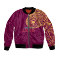 Personalized Brisbane Lions Polynesian Bomber Jacket Tribal Chest and Sleeve Tattoo Heritage Warrior