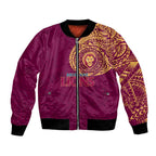 Personalized Brisbane Lions Polynesian Bomber Jacket Tribal Chest and Sleeve Tattoo Heritage Warrior