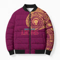 Personalized Brisbane Lions Polynesian Bomber Puffer Jacket Tribal Chest and Sleeve Tattoo Heritage Warrior