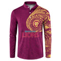 Personalized Brisbane Lions Polynesian Button Sweatshirt Tribal Chest and Sleeve Tattoo Heritage Warrior