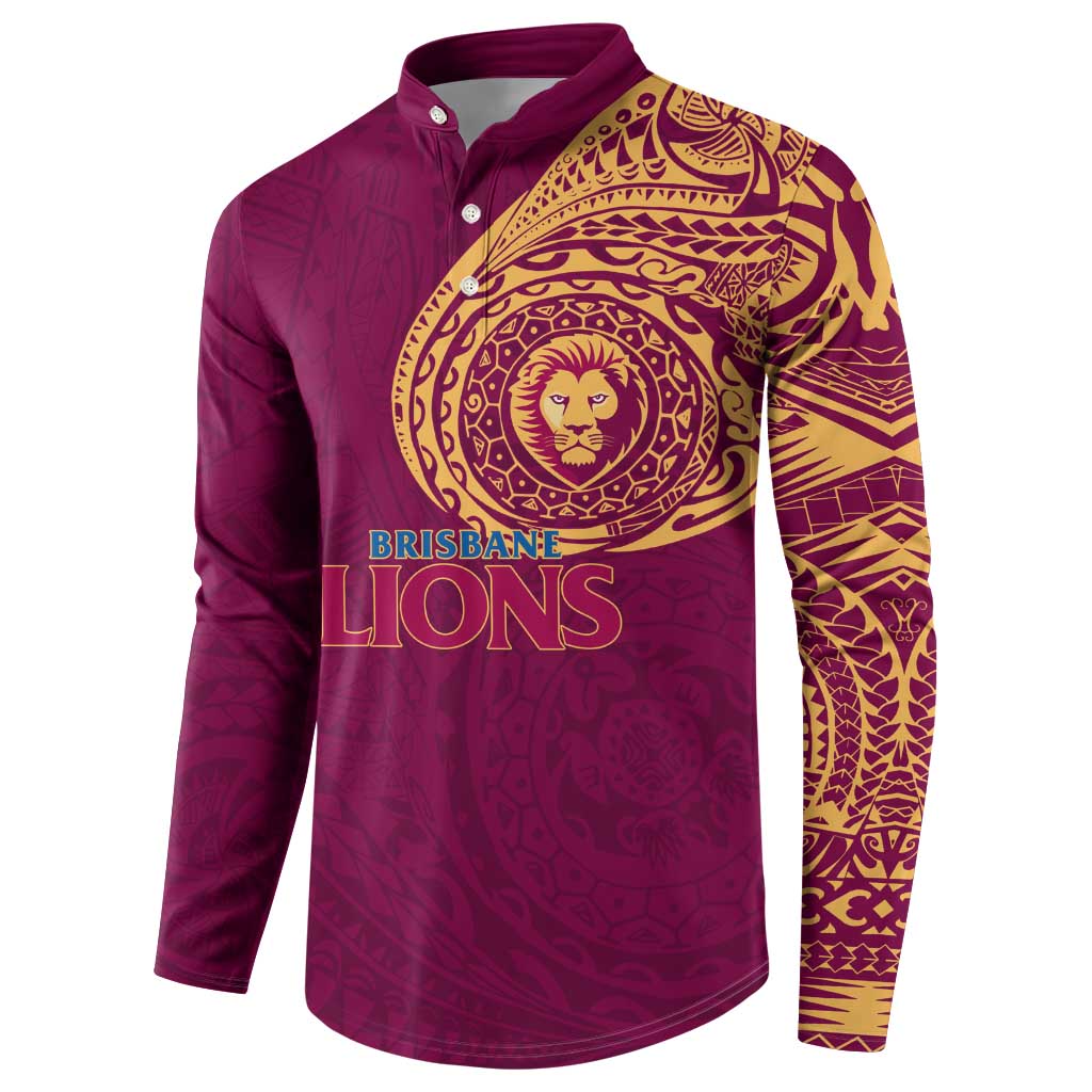 Personalized Brisbane Lions Polynesian Button Sweatshirt Tribal Chest and Sleeve Tattoo Heritage Warrior