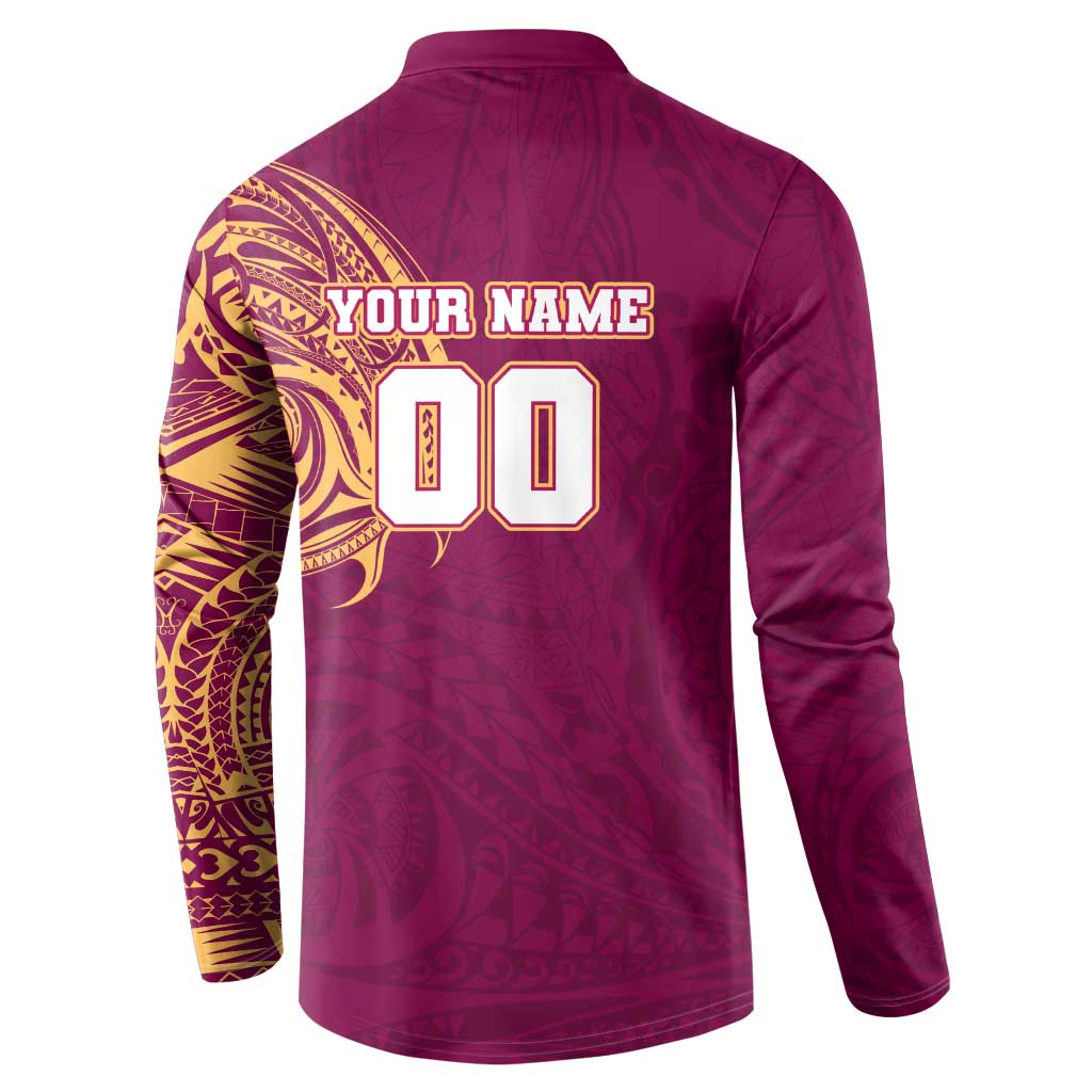 Personalized Brisbane Lions Polynesian Button Sweatshirt Tribal Chest and Sleeve Tattoo Heritage Warrior