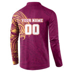 Personalized Brisbane Lions Polynesian Button Sweatshirt Tribal Chest and Sleeve Tattoo Heritage Warrior
