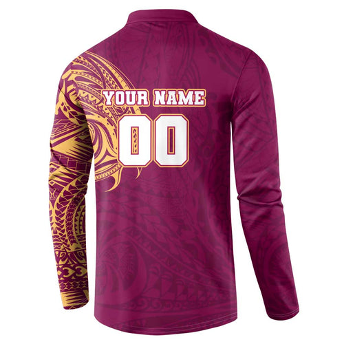 Personalized Brisbane Lions Polynesian Button Sweatshirt Tribal Chest and Sleeve Tattoo Heritage Warrior
