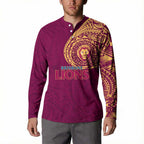 Personalized Brisbane Lions Polynesian Button Sweatshirt Tribal Chest and Sleeve Tattoo Heritage Warrior