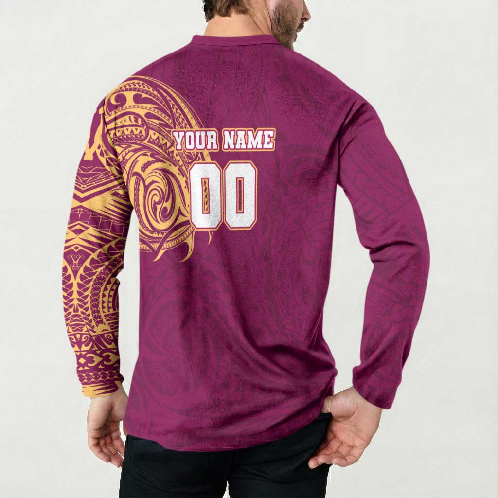 Personalized Brisbane Lions Polynesian Button Sweatshirt Tribal Chest and Sleeve Tattoo Heritage Warrior